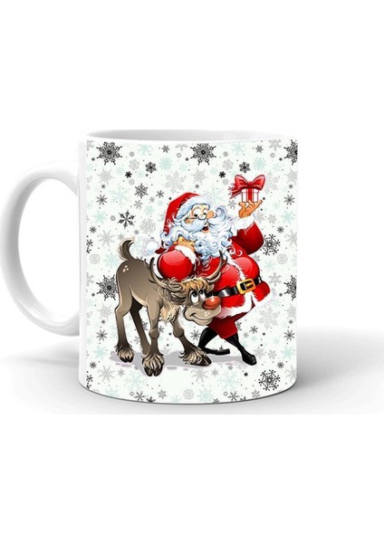 Yılbası Noel Temalı Baskılı Seramik Beyaz Kupa