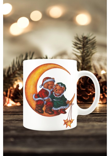 Yılbaşı Yeni Yıl Konseptli Noel Ayıcıklar Baskılı Kupa Bardak