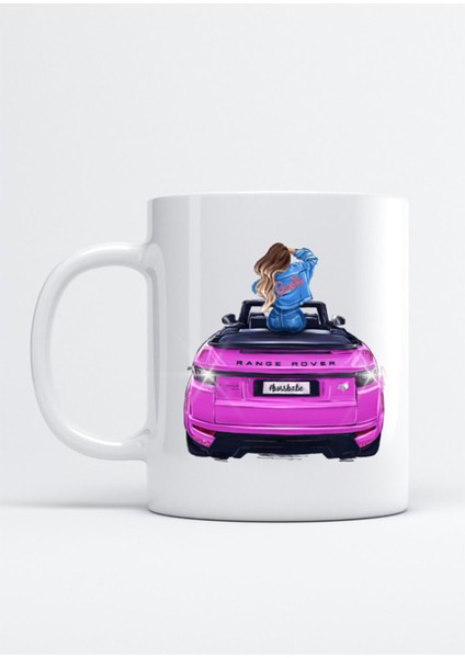 Pembe Range Rover ve Kız Baskılı Porselen Kupa Bardak