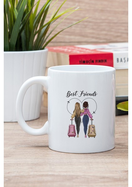 Beyaz Best Friends Baskılı Kupa Bardak