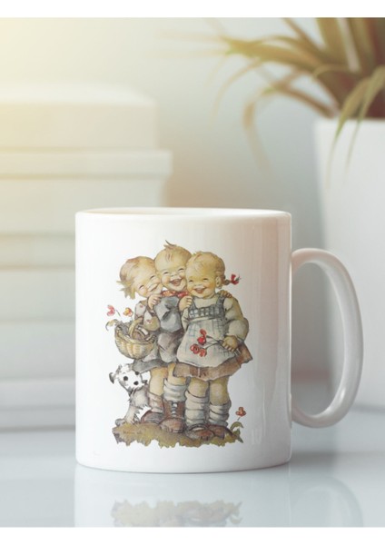 Beyaz Kupa Bardak Vintage Dostluk Kardeşlik Arkadaşlık