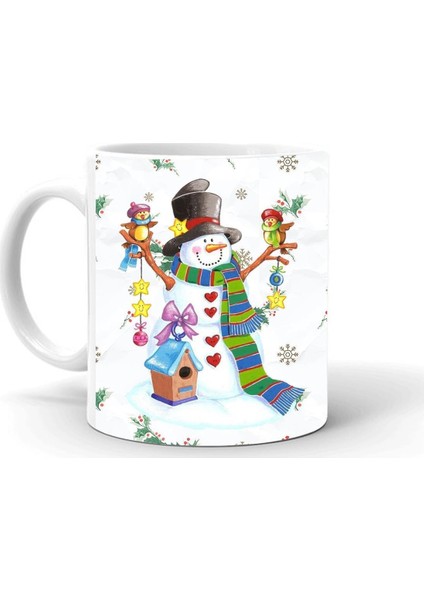 Yılbası Noel Temalı Baskılı Seramik Beyaz Kupa