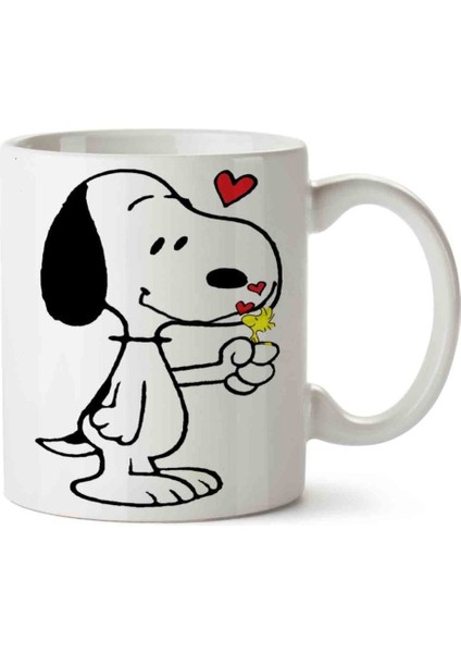 Snoopy Dog Kalp Porselen Kupa Bardak