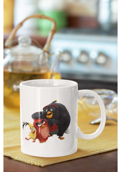 Angry Birds Sarı,kırmızı ve Siyah Kuşlar Baskılı Porselen Kupa Bardak
