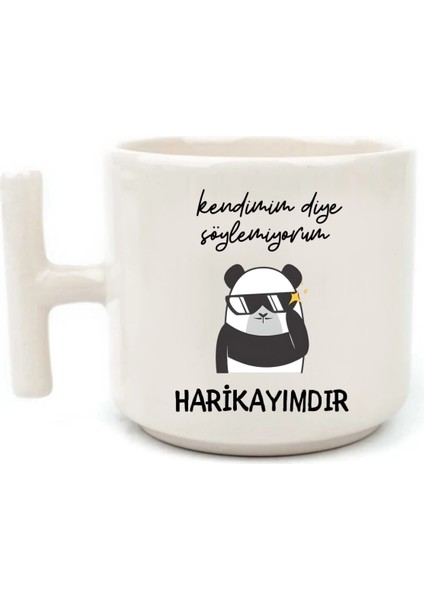 Panda Motto Söz Beyaz Rengi Yazılı El Yapımı T Kulplu Fincan