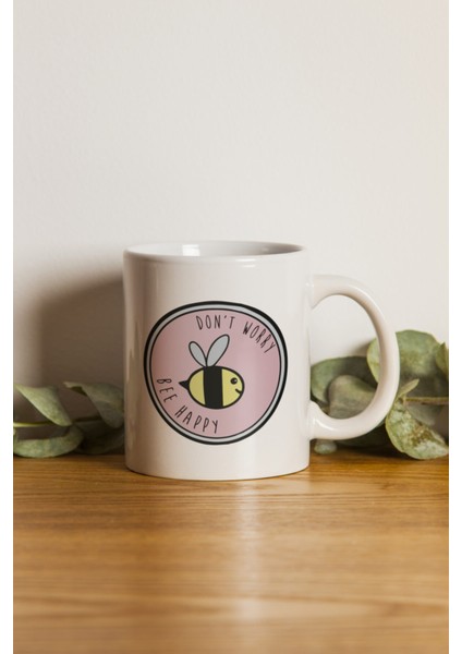 Ikra Medya - Don't Worry Bee Happy Motto Kupa Bardak Makinede Yıkanabilir