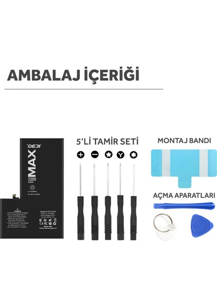iPhone 13 Pro Batarya 3300 mAh Mucize Batarya Deji