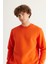 Erkek Turuncu Standart Fit Normal Kesim Içi Polarlı 3 Iplik Bisiklet Yaka Pamuklu Sweatshirt 2