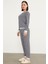 Çizgili Sıfır Yaka Pijama Takım - Lacivert 2
