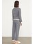 Çizgili Sıfır Yaka Pijama Takım - Lacivert 3