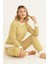 Çizgili Sıfır Yaka Pijama Takım - Hardal 1