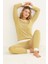 Çizgili Sıfır Yaka Pijama Takım - Hardal 3