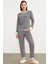 Çizgili Sıfır Yaka Pijama Takım - Siyah 2