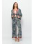 Desenli Pareo Pantolon & Crop Kimono Mavi Krem 2