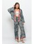 Desenli Pareo Pantolon & Crop Kimono Mavi Krem 1