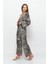 Desenli Pareo Pantolon & Crop Kimono Siyah Krem 4