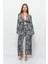Desenli Pareo Pantolon & Crop Kimono Mavi Krem 3