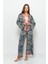 Desenli Pareo Pantolon & Crop Kimono Mavi Krem 5