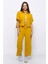 Aerobin Crop Gömlek Beli Lastikli Pantolon 2li Takım Sarı 3