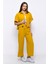 Aerobin Crop Gömlek Beli Lastikli Pantolon 2li Takım Sarı 5