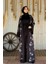 Desenli Abaya Düz CepKuşaklı Sıfır Kol Tulum Takım 8312 Siyah 1