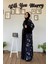 Desenli Abaya Düz CepKuşaklı Sıfır Kol Tulum Takım 8312 Siyah 3
