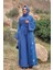 Desenli Abaya Düz CepKuşaklı Sıfır Kol Tulum Takım 8312 Indigo 2