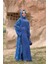 Desenli Abaya Düz CepKuşaklı Sıfır Kol Tulum Takım 8312 Indigo 3