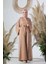 Desenli Abaya Düz CepKuşaklı Sıfır Kol Tulum Takım 8312 Taba 2