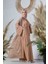Desenli Abaya Düz CepKuşaklı Sıfır Kol Tulum Takım 8312 Taba 3