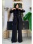 Bym Düğme Detay Blazer Ceket Bol Pantolon Takım 8302 Siyah 1