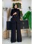 Bym Düğme Detay Blazer Ceket Bol Pantolon Takım 8302 Siyah 2