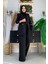 Bym Düğme Detay Blazer Ceket Bol Pantolon Takım 8302 Siyah 3