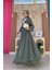 Bym Kemer Aksesualrı Şifon Detaylı Abaya ve Içlik Takım 8391 Mint 3