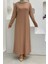 Bym Büyük Beden Düz Bisklet Yaka Uzun Kol Iç Sandy Elbise 3202-1 Taba 1