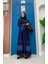 Bym Kol ve Etek Ucu Iki Renkli Bel Kuşaklı Piliseli Abaya 7454 Lacivert 1