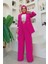 Bym Düğme Detay Blazer Ceket Bol Pantolon Takım 8302 Fuşya 2