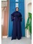 Bym Dantel Abaya Bel Kuşaklı Cep Detaylı Tulum Takım 3782 Lacivert 3