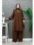 Bym Taş Işleme Detaylı Pantolonlu Tunik Takım 8464 Kahverengi 1