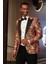 Gold Gül Desenli Slim Fit Bordo Erkek Smokin Ceket 1