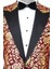 Gold Gül Desenli Slim Fit Bordo Erkek Smokin Ceket 3