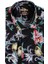 Çiçek Kuş Desenli Slim Fit Uzun Kollu Siyah Erkek Gömlek 3