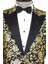 Gold Gül Desenli Slim Fit Siyah Erkek Smokin Ceket 3