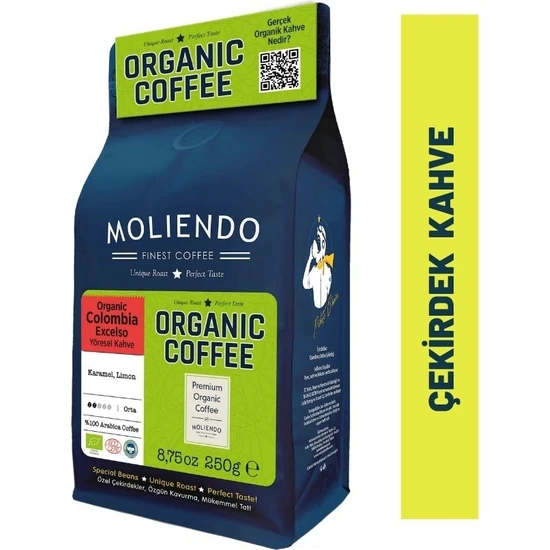 Moliendo Organic Colombia Excelso Yöresel Kahve (Çekirdek Kahve) 250 g