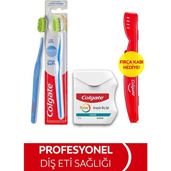 Colgate Ultra Soft Diş Fırçası, Colgate Diş İpi 50 Metre + Fırça Kabı Hediye
