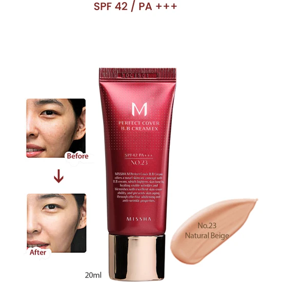 MISSHA Yoğun Kapatıcılık Sunan BB Krem M Perfect Cover BB Cream Ex SPF42/PA+++ No: 23 (20ml)