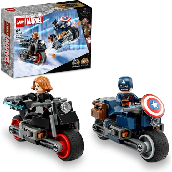 LEGO®  Super Heroes Black Widow ve Kaptan Amerika Motosikletleri 76260 - 6 Yaş ve Üzeri Çocuklar İçin  Yaratıcı Oyuncak Yapım Seti (130 Parça)
