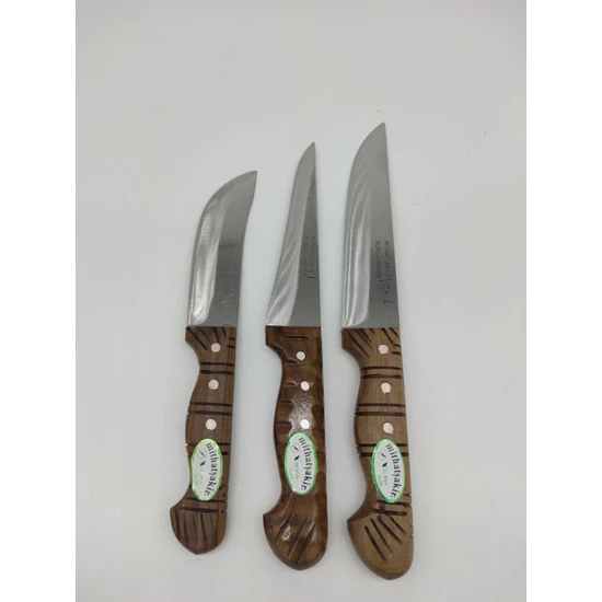 Mithat Şakir Mutfak Bıçak Seti 3'lü Et Ekmek Sebze Meyve Soğan Et Şef Bıçağı Kasap Bıçağı Kaymaz Saplı