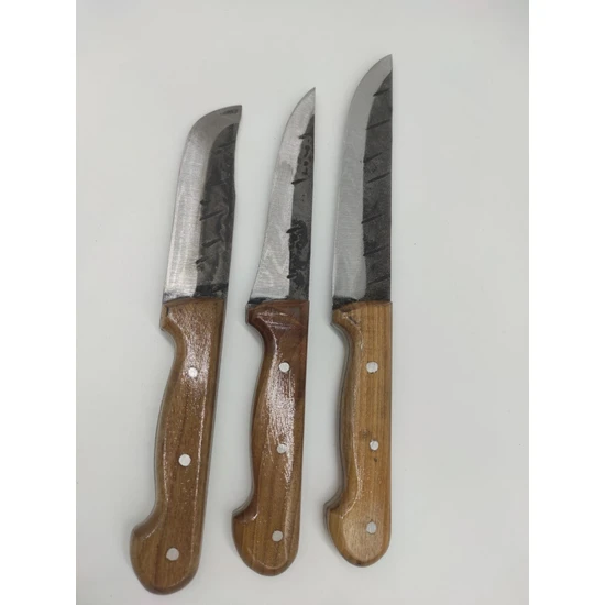 Yatağan El Yapımı Mutfak Bıçak Seti 3'lü Et Ekmek Sebze Meyve Soğan Et Şef Bıçağı Kasap Bıçağı Kaymaz Saplı