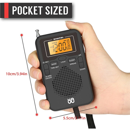 Gui Xulian Taşınabilir Radyo Mini Am Fm Hava Durumu Radyo Cep Radyosu LCD Ekran Dijital Çalar Saatli Radyo Çalar (Yurt Dışından)